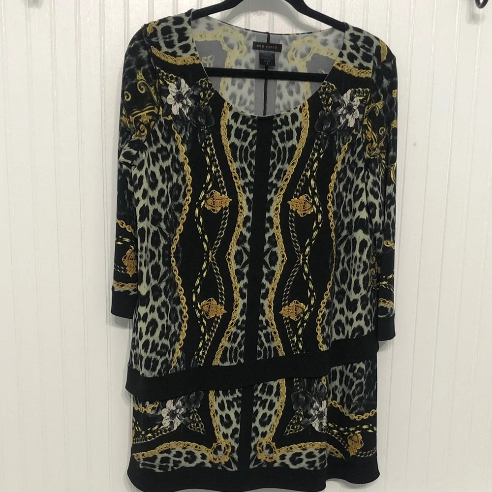 EvaVarro TUNIC DRESS 3/4 Slvs Easy-care Jersey OverBlouse EUC - Picture 1 of 4